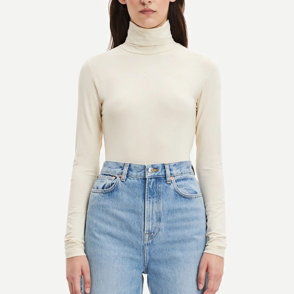 Danish brand Samsøe Samsøe Cream Turtleneck Long Sleeve Top